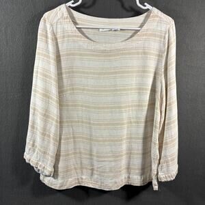 sigrid olsen women linen top medium beige striped coastal beach vacation